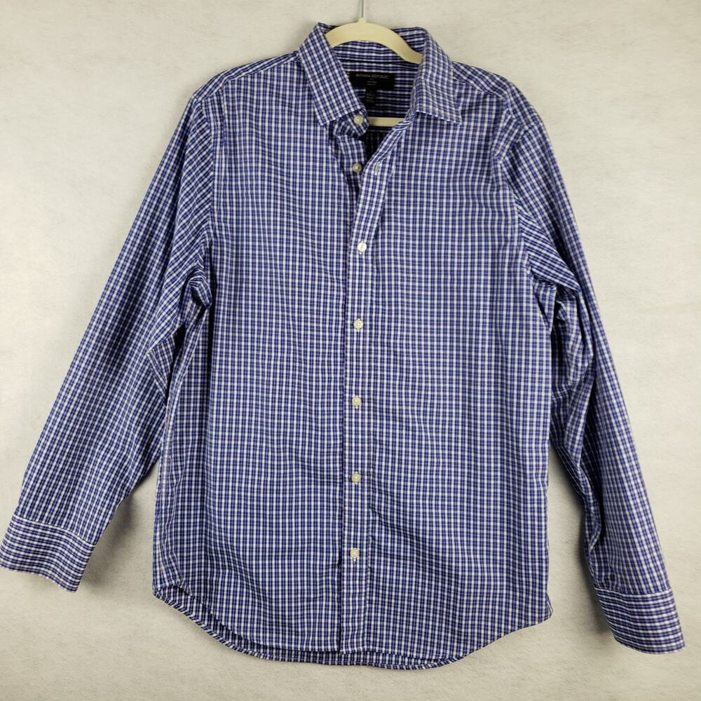 Banana Republic Men's L Slim Fit Long Sleeve Checkered Plaid Dress Shirt Blue‎